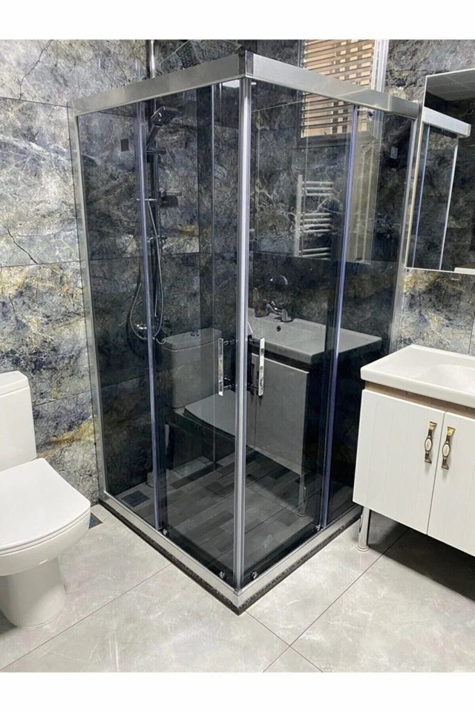 90×90 Kare Parlak Krom Füme Cam Duşakabin